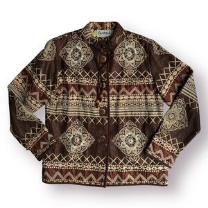 Western Boho Flashback Jacket Size Medium Brown Beaded Tapestry Blanket Coat